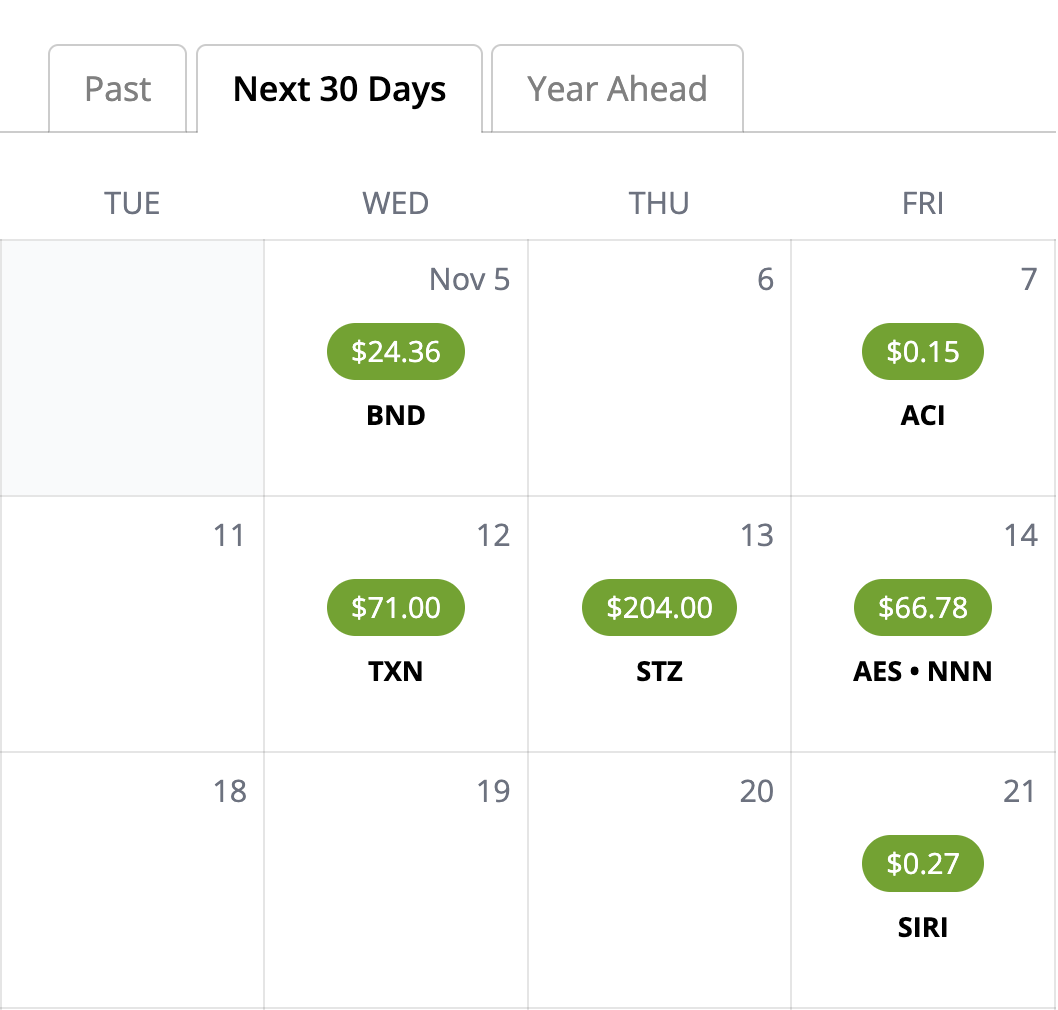 Income calendar scryeareenshot